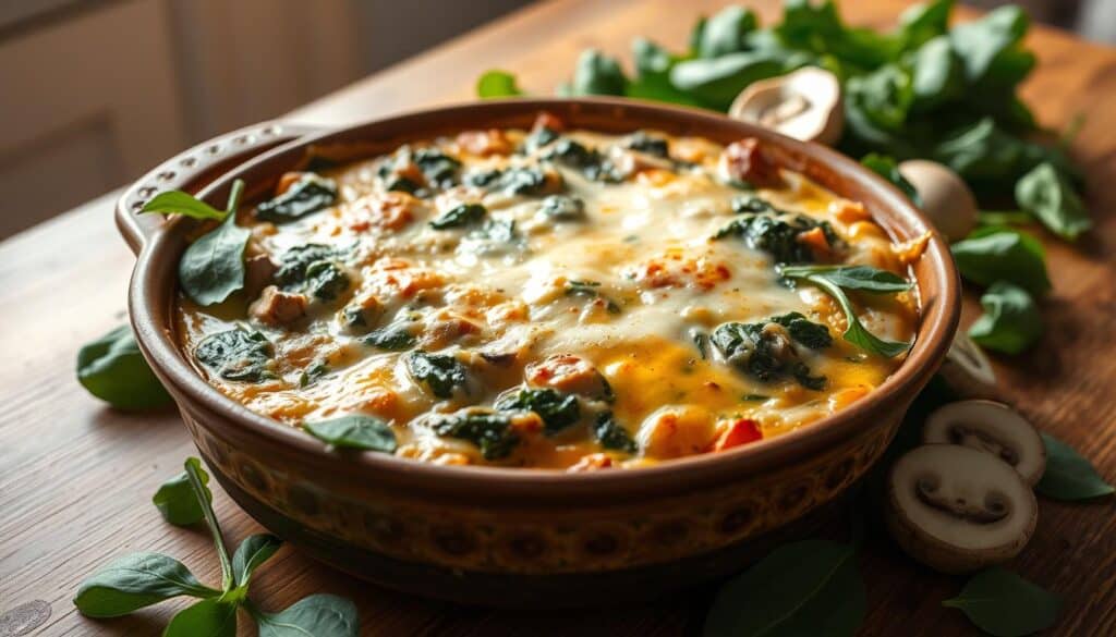 Creamy Spinach and Mushroom Bake