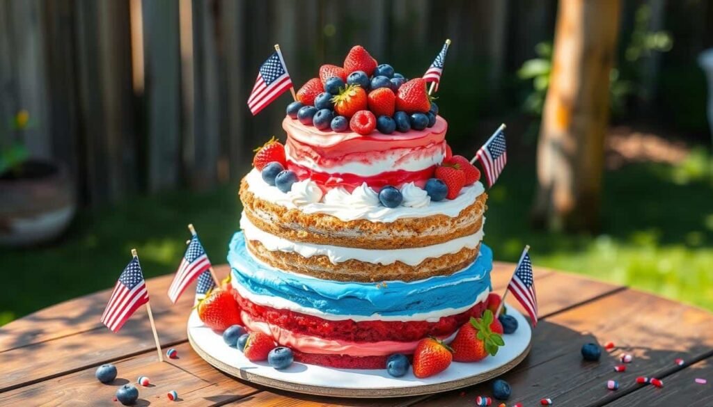 Red white and blue cake