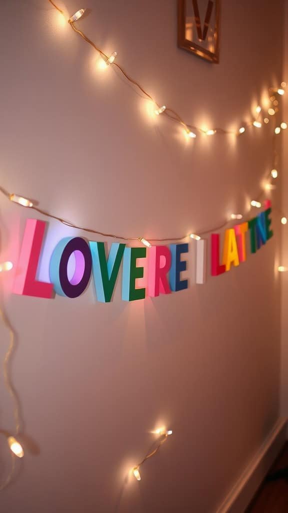 Colorful love letter garland with fairy lights