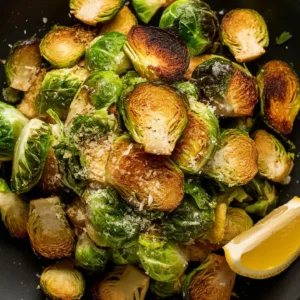 A quick and easy air fryer Brussels sprouts recipe with garlic and Parmesan—perfect for a crispy, low-carb side dish or snack!