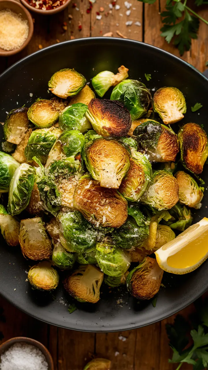 A quick and easy air fryer Brussels sprouts recipe with garlic and Parmesan—perfect for a crispy, low-carb side dish or snack!