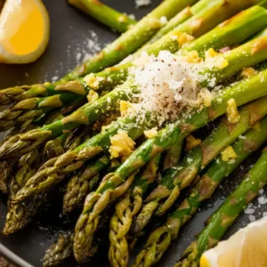 A quick and easy air fryer asparagus recipe with garlic and simple seasonings—perfect for a healthy side dish or snack!