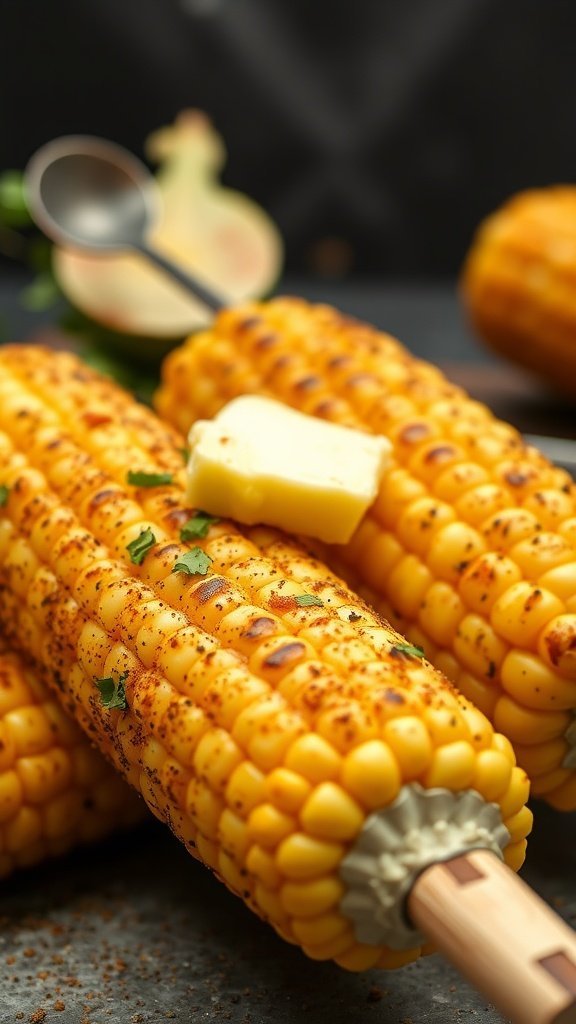 Grilled corn on the cob with Cajun seasoning and butter