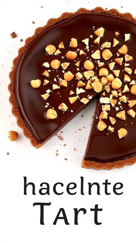 Delicious Chocolate Hazelnut Tart with chopped hazelnuts on top
