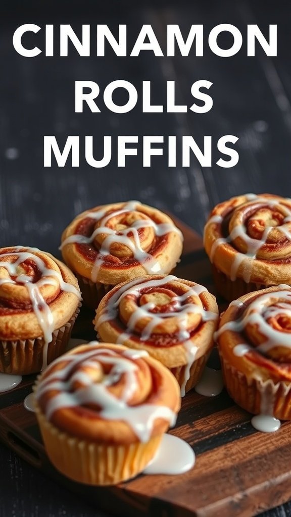 A plate of cinnamon roll muffins topped with glaze