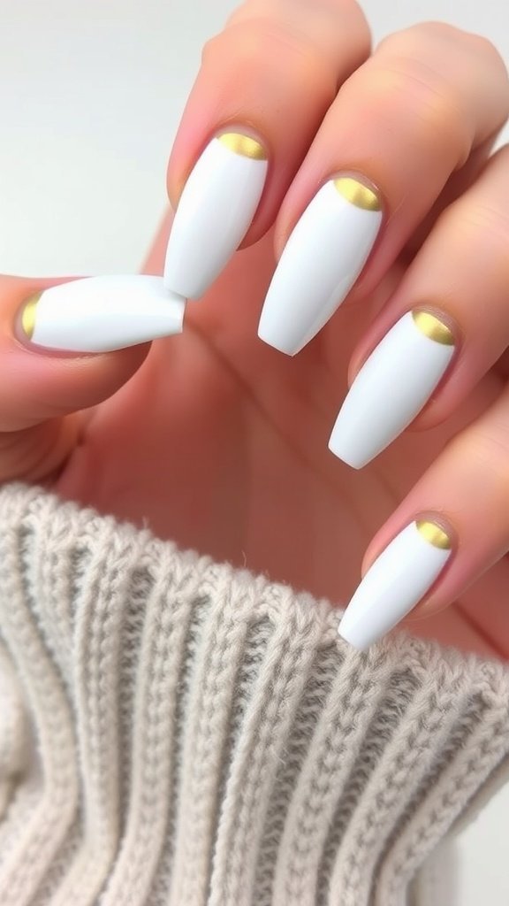 A hand showing off long, white nails.
