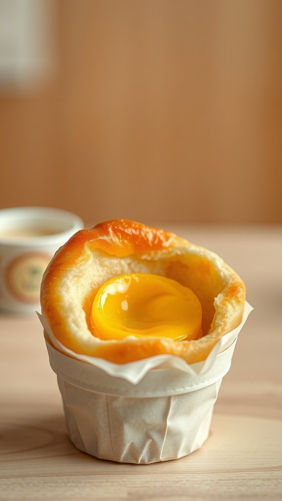 A delicious Korean egg bread (gyeran-bbang) with a bright egg yolk in the center.