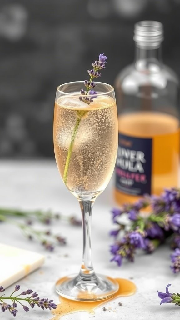 A sparkling drink with lavender and honey served in an elegant glass, designed to capture the essence of a Lavender Honey Sparkler.