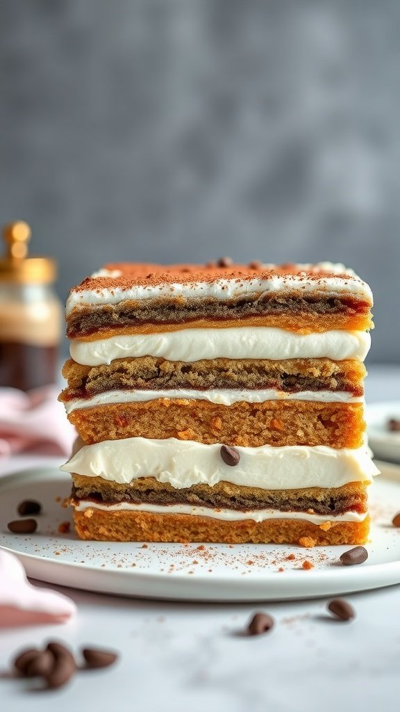 A delicious Tiramisu Birthday Cake with layers of sponge and cream