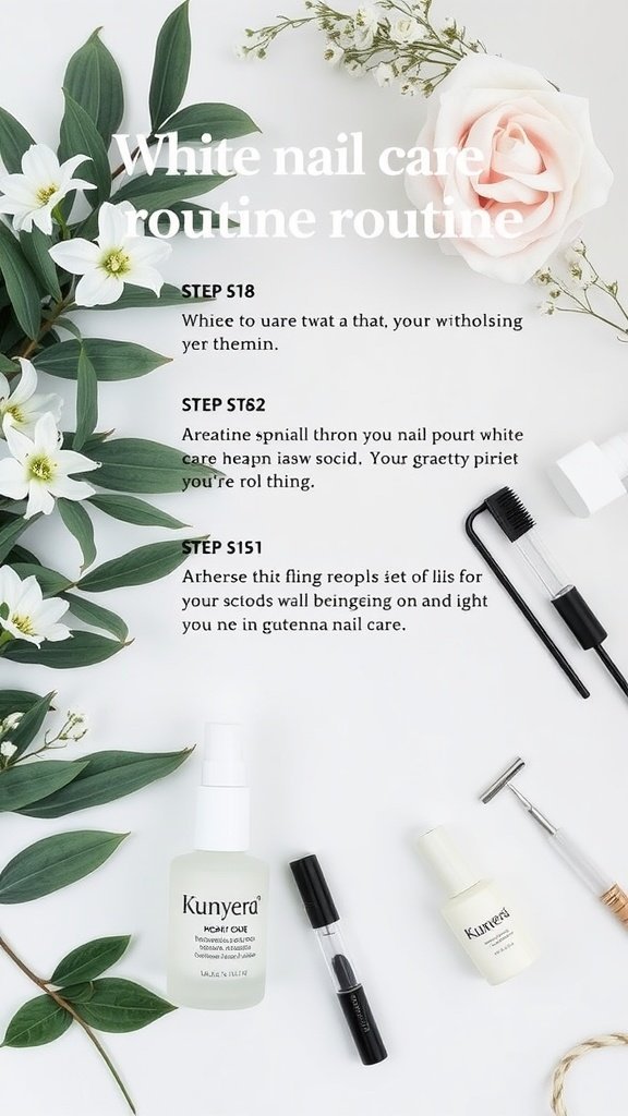 Image of a nail care routine featuring products, tools, and flowers