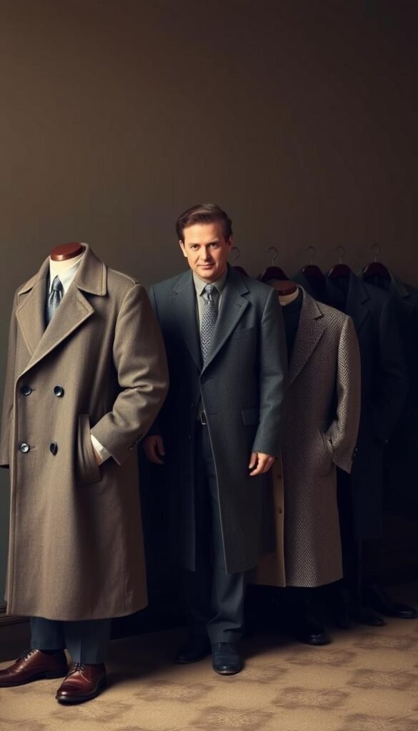 A sophisticated collection of classic old money outerwear, meticulously crafted from premium materials. In the foreground, a tailored wool overcoat in a subdued shade of charcoal, its silhouette exuding timeless elegance. Alongside it, a camel-colored cashmere trench coat, its collar turned up against a gentle breeze. In the middle ground, a tweed herringbone blazer in a muted palette, its subtle pattern hinting at refined sophistication. In the background, a row of expertly-cut topcoats in muted tones of navy and olive, their clean lines and impeccable tailoring embodying the understated luxury of old money style. The lighting is soft and warm, casting a subtle glow on the collection, capturing the essence of old-world charm and enduring quality. A sophisticated collection of classic old money outerwear, meticulously crafted from premium materials. In the foreground, a tailored wool overcoat in a subdued shade of charcoal, its silhouette exuding timeless elegance. Alongside it, a camel-colored cashmere trench coat, its collar turned up against a gentle breeze. In the middle ground, a tweed herringbone blazer in a muted palette, its subtle pattern hinting at refined sophistication. In the background, a row of expertly-cut topcoats in muted tones of navy and olive, their clean lines and impeccable tailoring embodying the understated luxury of old money style. The lighting is soft and warm, casting a subtle glow on the collection, capturing the essence of old-world charm and enduring quality.