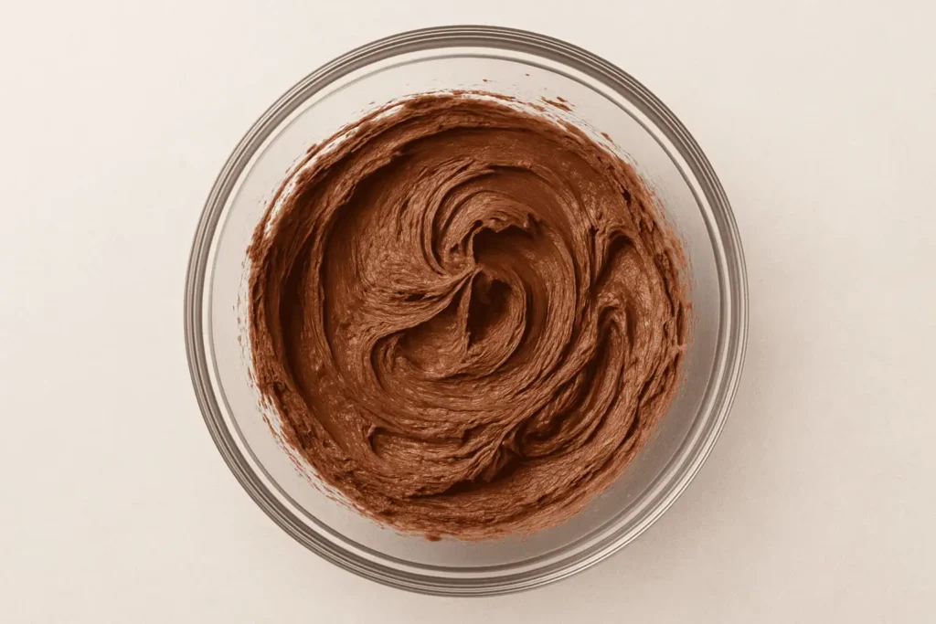 Make the frosting: Beat the butter until smooth. Add in powdered sugar, cocoa powder, vanilla, and milk until creamy and spreadable.