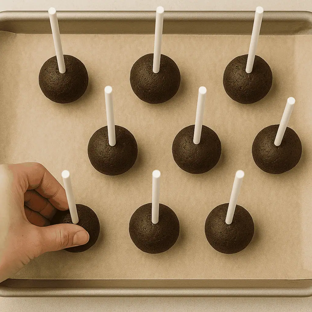 Stick prep: Dip each lollipop stick into a bit of melted chocolate before inserting into the balls—this helps them stay secure.