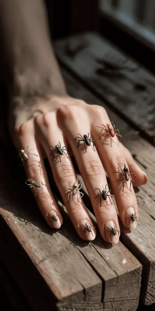 Add tiny 3D spiders or hand-painted bugs for a major scare factor. Keep the base sleek and simple to let the art shine.