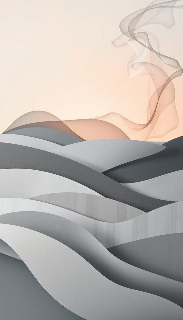 A serene, monochromatic scene of layered colors, meticulously coordinated to create a seamless visual flow. In the foreground, soft shades of grey cascade in overlapping panels, textured with subtle patterns. The middle ground features a palette of muted blues, blending harmoniously with the greys. In the background, wisps of smoky charcoal hues provide depth and balance, illuminated by a warm, diffused lighting that casts a gentle glow. The composition is clean, minimalist, and elegant, evoking a sense of tranquility and understated sophistication. A serene, monochromatic scene of layered colors, meticulously coordinated to create a seamless visual flow. In the foreground, soft shades of grey cascade in overlapping panels, textured with subtle patterns. The middle ground features a palette of muted blues, blending harmoniously with the greys. In the background, wisps of smoky charcoal hues provide depth and balance, illuminated by a warm, diffused lighting that casts a gentle glow. The composition is clean, minimalist, and elegant, evoking a sense of tranquility and understated sophistication.