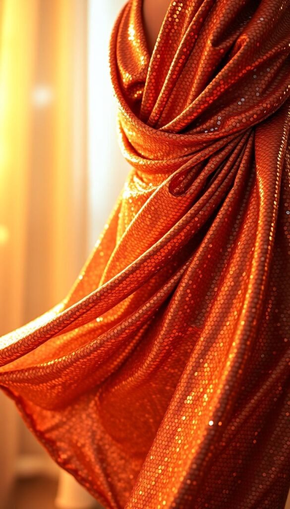 A shimmering sequined wrap dress elegantly draped, its folds cascading with fluid motion. The garment's high-shine surface reflects the warm, ambient lighting, creating a sense of luxurious glamour. The dress is photographed from a mid-level angle, emphasizing the graceful curves and dynamic silhouette. Soft, diffused highlights accentuate the dress's dimensional texture, while delicate shadows add depth and dimension. The background is a blurred, ethereal setting, allowing the captivating dress to take center stage. An air of refined sophistication and alluring charm permeates the scene, evoking the essence of a sophisticated holiday party. A shimmering sequined wrap dress elegantly draped, its folds cascading with fluid motion. The garment's high-shine surface reflects the warm, ambient lighting, creating a sense of luxurious glamour. The dress is photographed from a mid-level angle, emphasizing the graceful curves and dynamic silhouette. Soft, diffused highlights accentuate the dress's dimensional texture, while delicate shadows add depth and dimension. The background is a blurred, ethereal setting, allowing the captivating dress to take center stage. An air of refined sophistication and alluring charm permeates the scene, evoking the essence of a sophisticated holiday party.