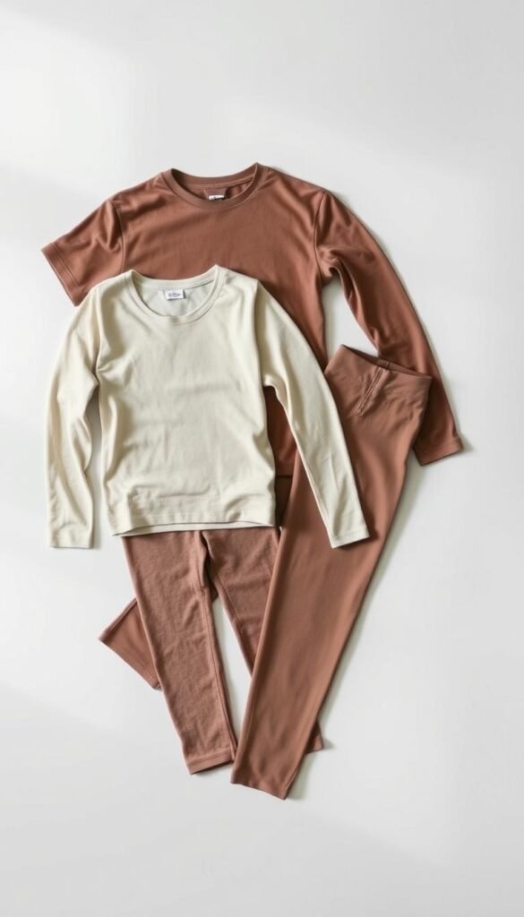 A sleek, minimalist base layer clothing foundation in muted tones, designed for seamless layering without added bulk. The garments are arranged neatly on a plain, well-lit surface, captured from a slightly elevated angle to showcase their clean lines and versatile silhouettes. The lighting is soft and diffused, creating a sense of simplicity and effortlessness. The focus is on the essential elements - a classic crew-neck t-shirt, a streamlined long-sleeve top, and a pair of slim-fit leggings or tights - that form the perfect canvas for layering various outerwear pieces. The overall mood is one of understated elegance and functional minimalism, reflecting the section's title "Building the Perfect Foundation". A sleek, minimalist base layer clothing foundation in muted tones, designed for seamless layering without added bulk. The garments are arranged neatly on a plain, well-lit surface, captured from a slightly elevated angle to showcase their clean lines and versatile silhouettes. The lighting is soft and diffused, creating a sense of simplicity and effortlessness. The focus is on the essential elements - a classic crew-neck t-shirt, a streamlined long-sleeve top, and a pair of slim-fit leggings or tights - that form the perfect canvas for layering various outerwear pieces. The overall mood is one of understated elegance and functional minimalism, reflecting the section's title "Building the Perfect Foundation".